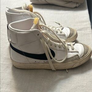 Nike White High-Top Sneakers with Black Swoosh and Tan Accents